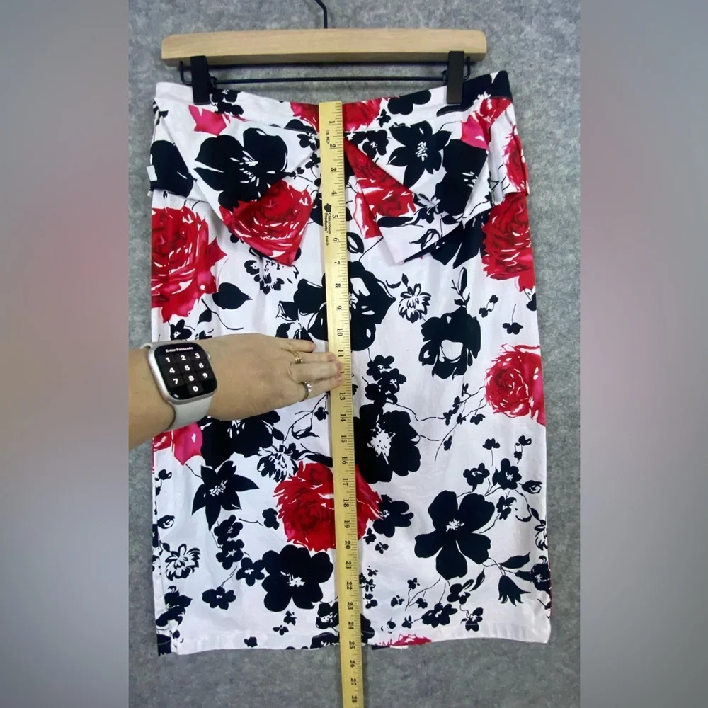 Grace Karin Pencil Skirt‎ Size Large Red Black White Floral Rose Ruffle Detail